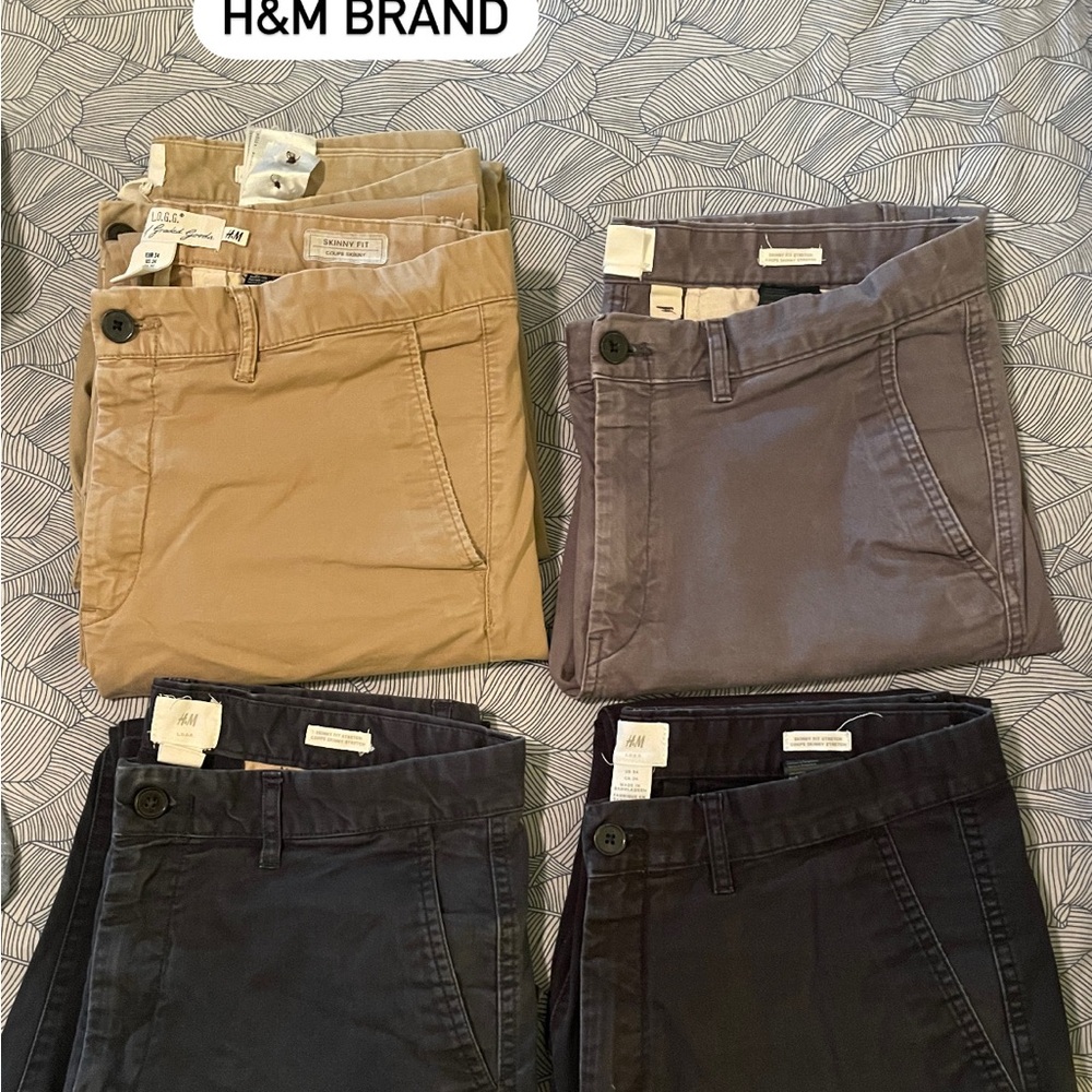 H&M Men's Chino Pants Set - Tan, Gray, Black